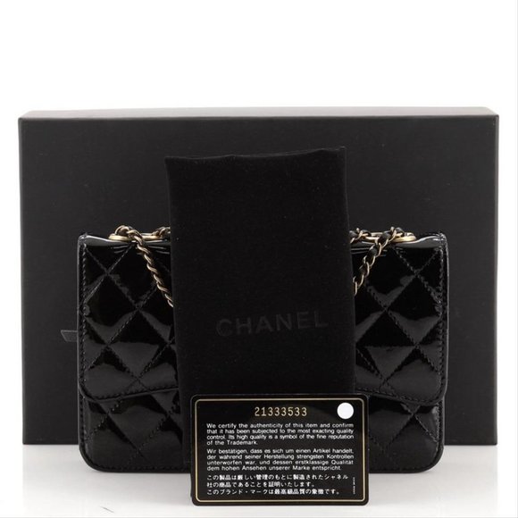 Chanel Wallet on Chain CC Eyelet Quilted Black Patent Leather Cross Body Bag - Picture 2 of 12